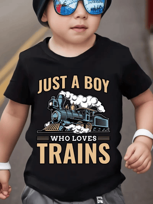 Railspirit Just A Boy Who Loves Train Printed T Shirt Train Gift Idea