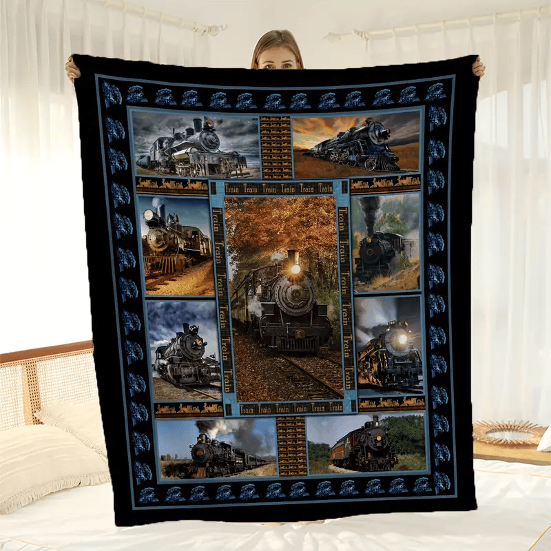 Railspirit Retro Rail Train Print Blanket All Over Print