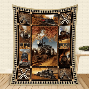 Railspirit Vintage Train World Over Printed Blanket Gift For Train Lover