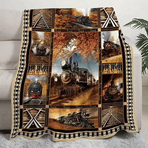 Railspirit Vintage Train World Over Printed Blanket Gift For Train Lover