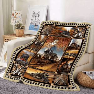 Railspirit Vintage Train World Over Printed Blanket Gift For Train Lover