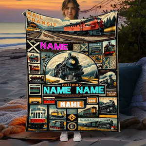 Railspirit Custom Name Train Puzzle Rail Transit Blanket Gift For Train Lover