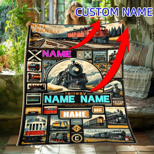 Railspirit Custom Name Train Puzzle Rail Transit Blanket Gift For Train Lover
