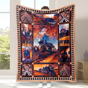 Railspirit Vintage Train Printed Blanket Gift For Train Lover Blanket for Sofa, Lunch Break, and Nap