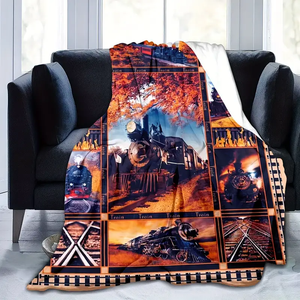 Railspirit Vintage Train Printed Blanket Gift For Train Lover Blanket for Sofa, Lunch Break, and Nap