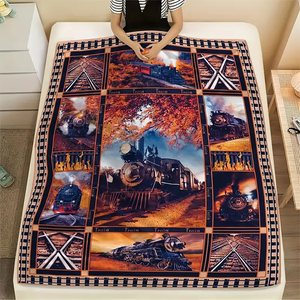 Railspirit Vintage Train Printed Blanket Gift For Train Lover Blanket for Sofa, Lunch Break, and Nap