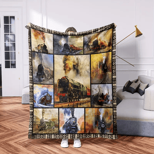 Railspirit Vintage Train Printed Blanket Gift For Train Lovers Multi-Purpose Throw for Home, Office, Camping & Travel