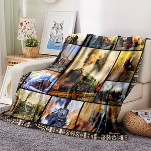 Railspirit Vintage Train Printed Blanket Gift For Train Lovers Multi-Purpose Throw for Home, Office, Camping & Travel