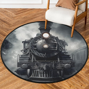 Railspirit Vintage Locomotive Train Black Printed Round Mat