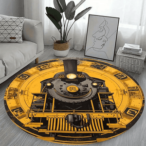Railspirit Retro Train Locomotive Pattern Round Mat Home Decor For Train Lovers