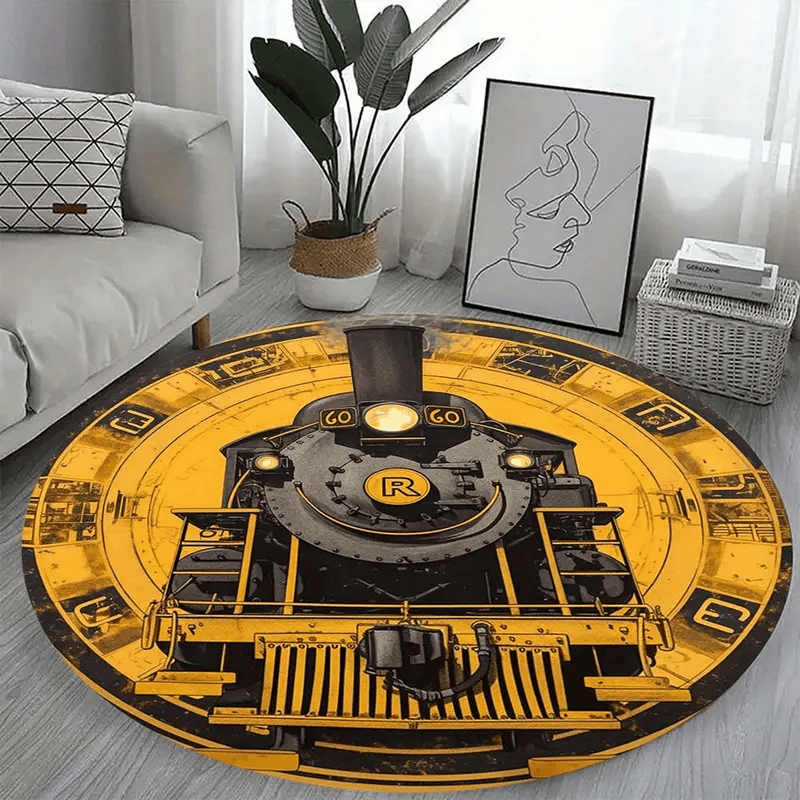 Railspirit Retro Train Locomotive Pattern Round Mat Home Decor For Train Lovers