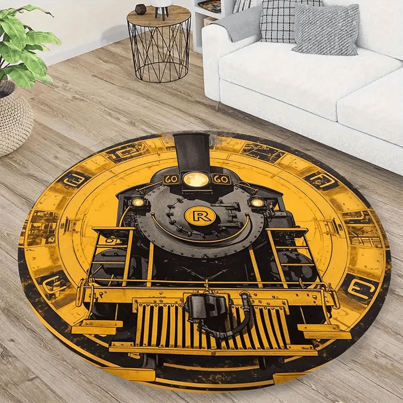 Railspirit Retro Train Locomotive Pattern Round Mat Home Decor For Train Lovers