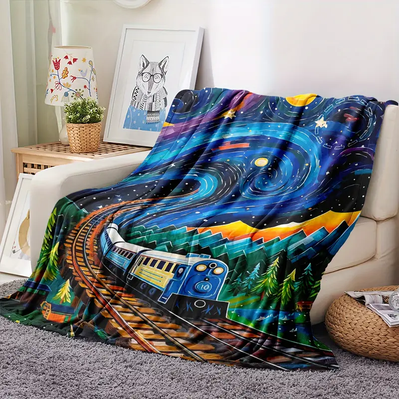 Railspirit Starry Sky Train Printed Train All Over Printed Blanket Gift Idea For Train Lovers