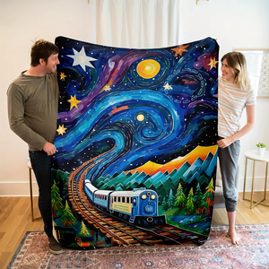 Railspirit Starry Sky Train Printed Train All Over Printed Blanket Gift Idea For Train Lovers