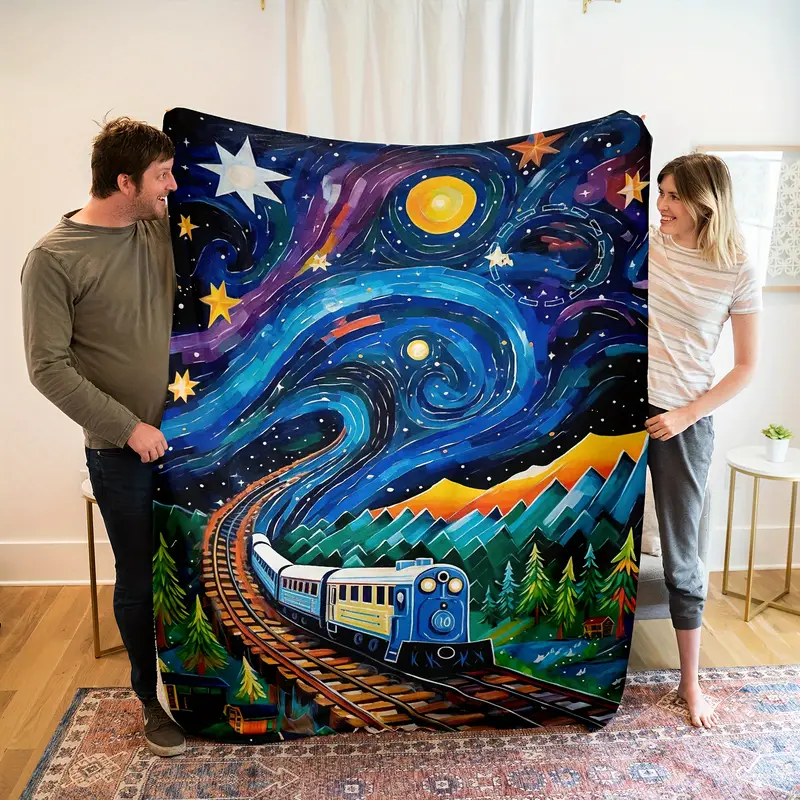 Railspirit Starry Sky Train Printed Train All Over Printed Blanket Gift Idea For Train Lovers