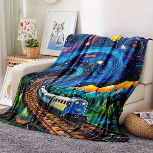 Railspirit Starry Sky Train Printed Train All Over Printed Blanket Gift Idea For Train Lovers