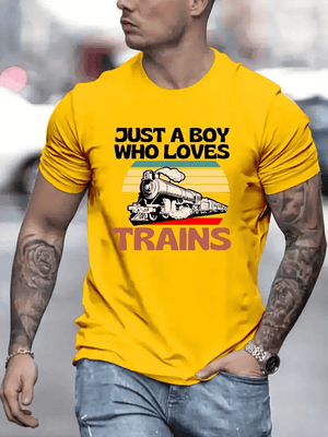 Railspirit Just A Boy Who Loves Trains Vintage Style T Shirt, Gift For Train Lovers