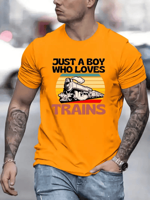 Railspirit Just A Boy Who Loves Trains Vintage Style T Shirt, Gift For Train Lovers