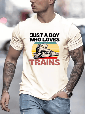 Railspirit Just A Boy Who Loves Trains Vintage Style T Shirt, Gift For Train Lovers