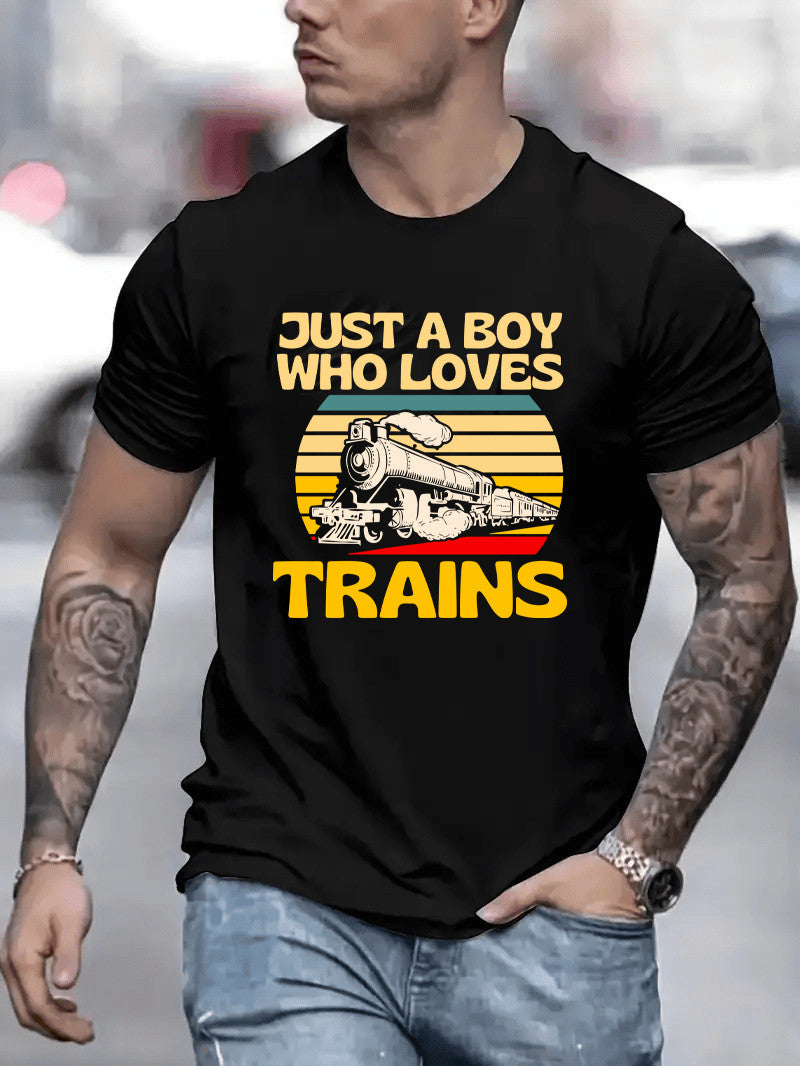 Railspirit Just A Boy Who Loves Trains Vintage Style T Shirt, Gift For Train Lovers