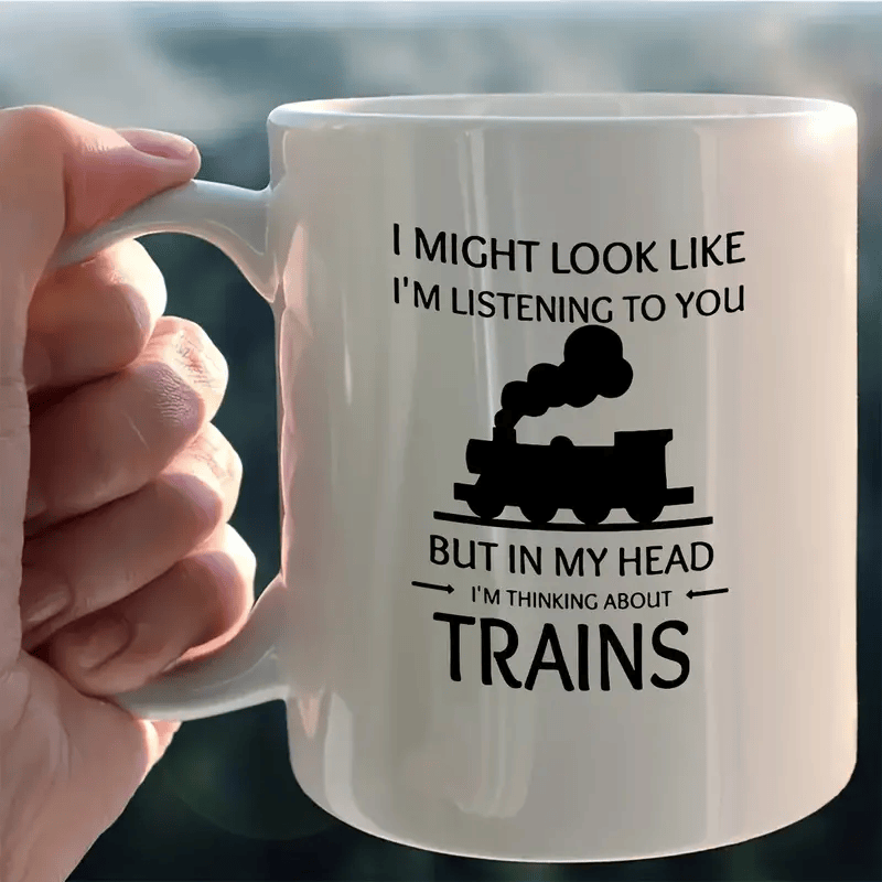 Railspirit Ceramic Coffee Mug with Unique Double-Sided Train Design Perfect Gift for Men & Women