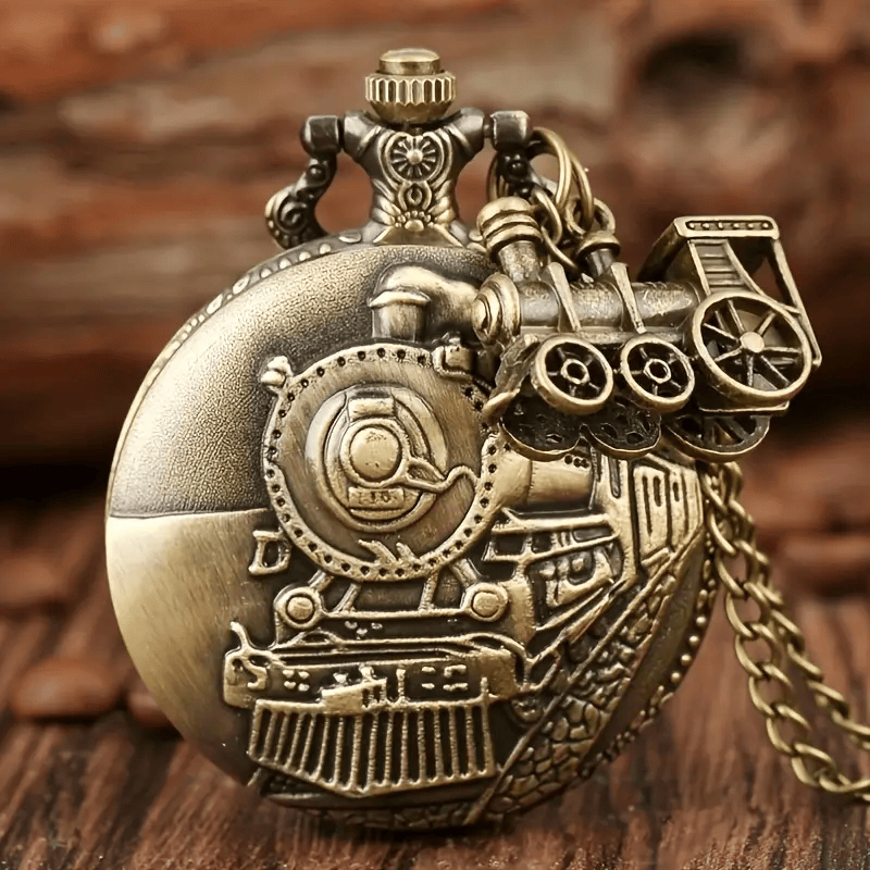 Railspirit Vintage Train Head Quartz Necklace Pocket Watch, Ideal choice for Gifts