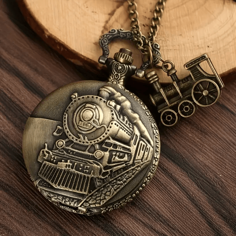 Railspirit Vintage Train Head Quartz Necklace Pocket Watch, Ideal choice for Gifts