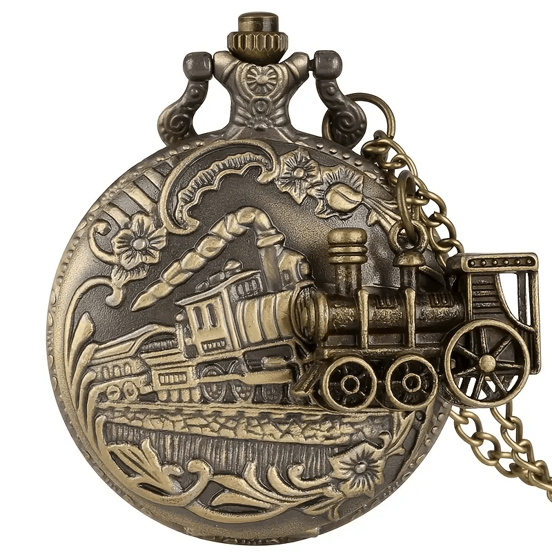 Railspirit Bronze Train Locomotive Quartz Pocket Watch Retro Necklace Pendant Chain Gifts With Train Accessory