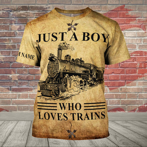 Railspirit Personalized Vintage Train Room Steam Locomotive Printed T Shirt