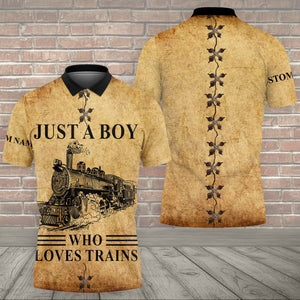 Personalized Vintage Train Room Steam Locomotive Printed Polo Shirt