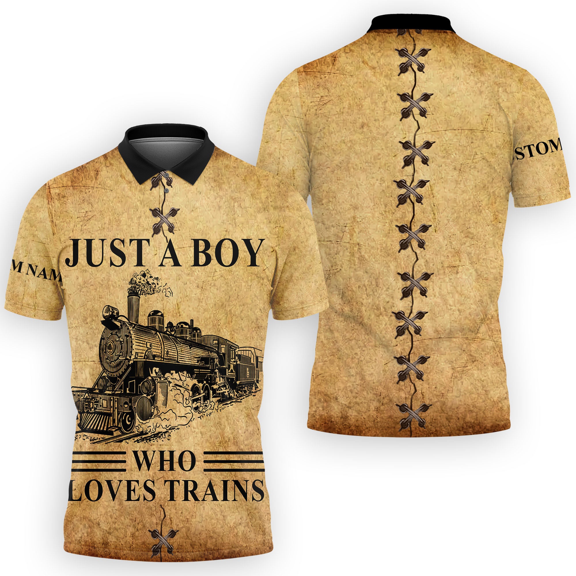 Personalized Vintage Train Room Steam Locomotive Printed Polo Shirt