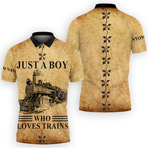 Personalized Vintage Train Room Steam Locomotive Printed Polo Shirt