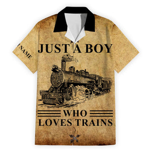Railspirit Personalized Vintage Train Room Steam Locomotive Printed Hawaiian Shirt
