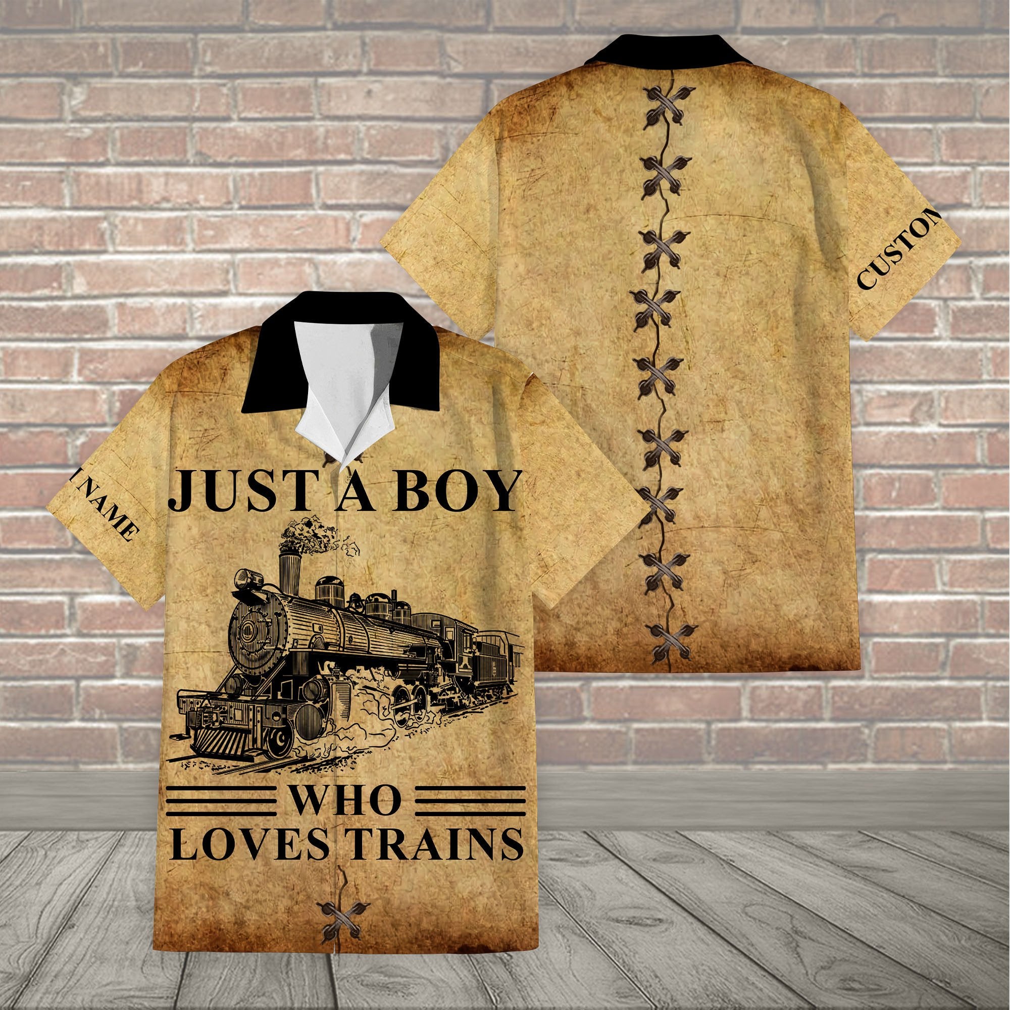 Railspirit Personalized Vintage Train Room Steam Locomotive Printed Hawaiian Shirt