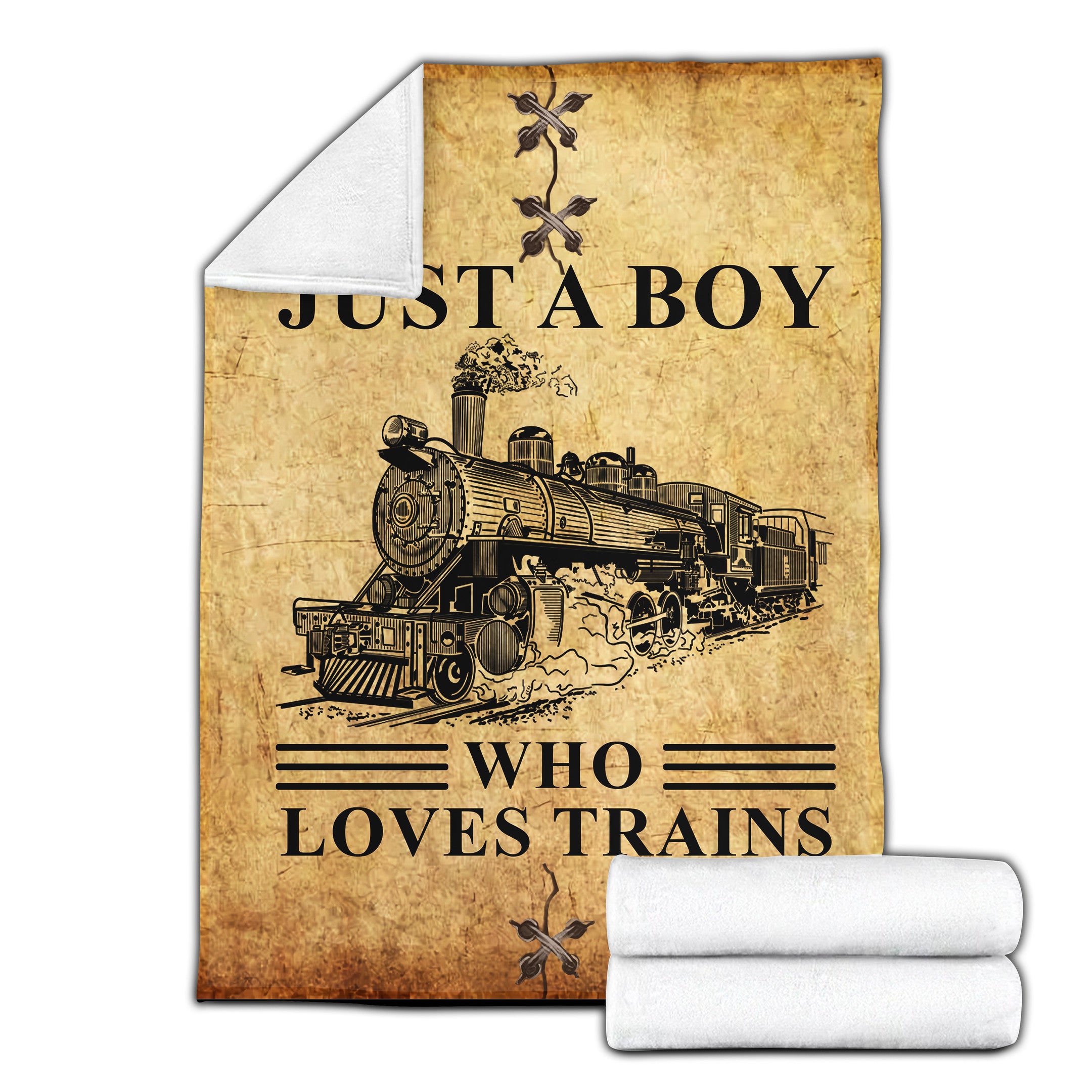 Railspirit Personalized Vintage Train Room Steam Locomotive Printed Blanket