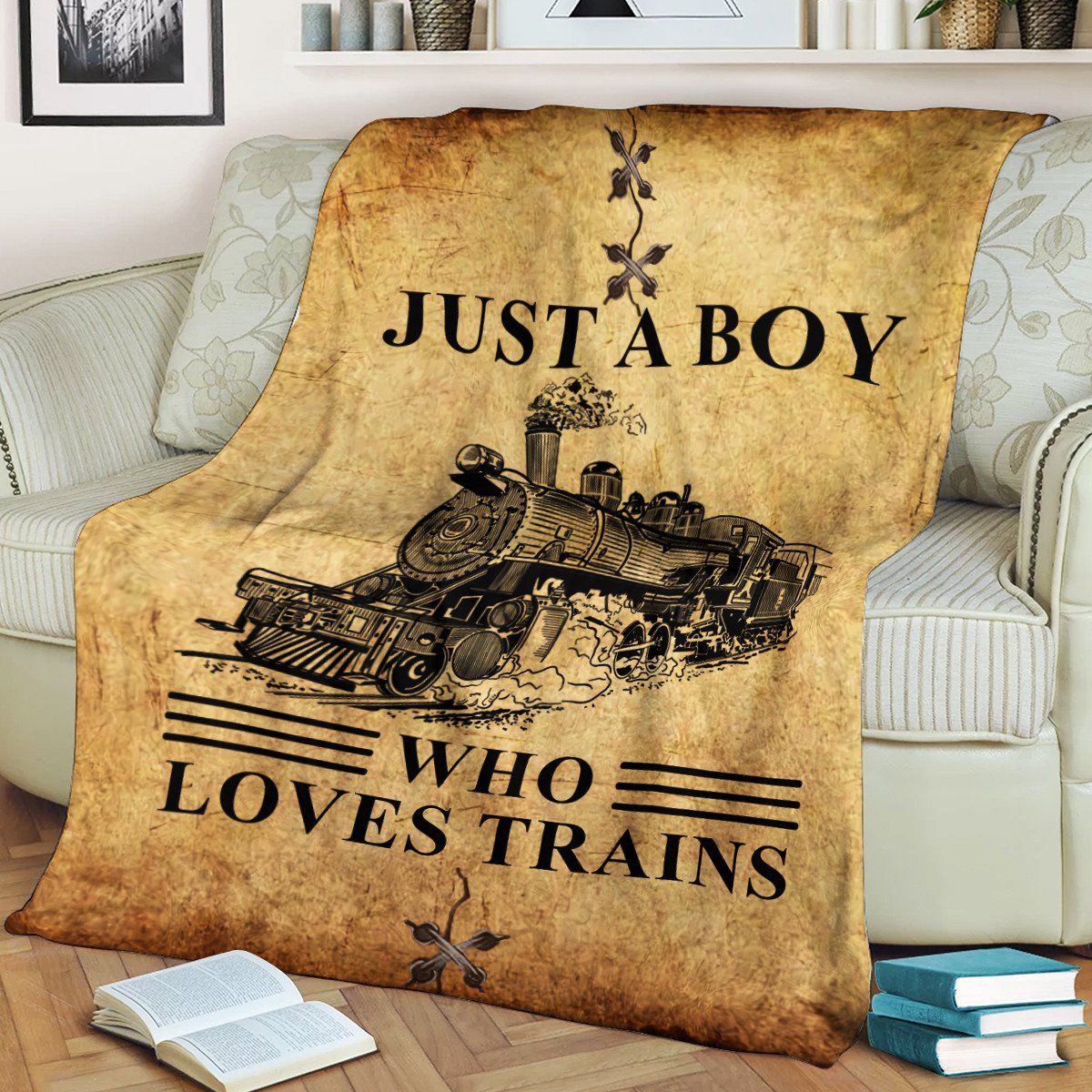 Railspirit Personalized Vintage Train Room Steam Locomotive Printed Blanket