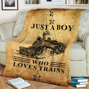 Railspirit Personalized Vintage Train Room Steam Locomotive Printed Blanket