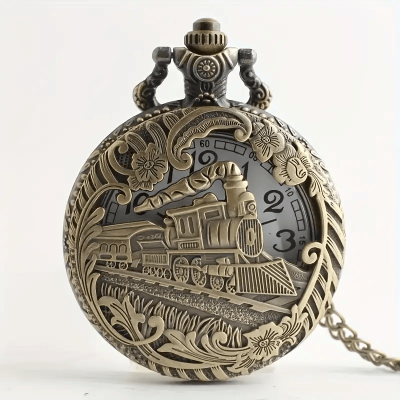 Railspirit Retro Bronze Steam Train Quartz Pocket Watch Train Souvenir Gift