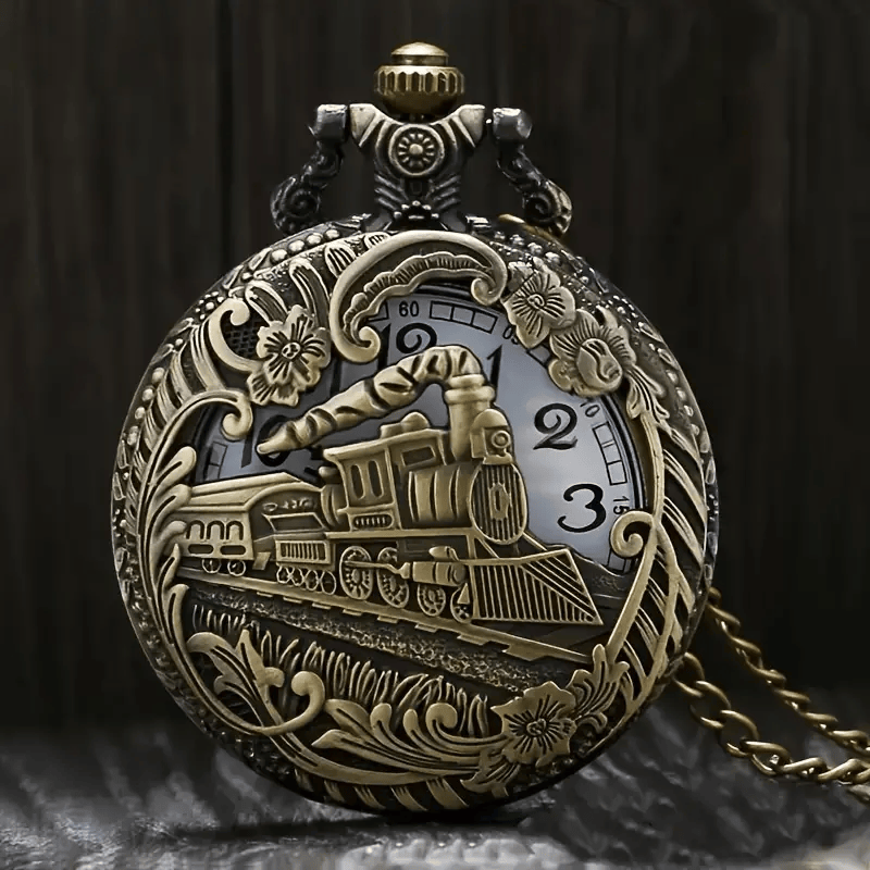 Railspirit Retro Bronze Steam Train Quartz Pocket Watch Train Souvenir Gift