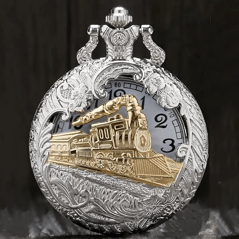 Railspirit Train Steampunk Quartz Pocket Watch Vintage Hollow Out Fashion Analog Necklace Chain Watch Souvenir Gift