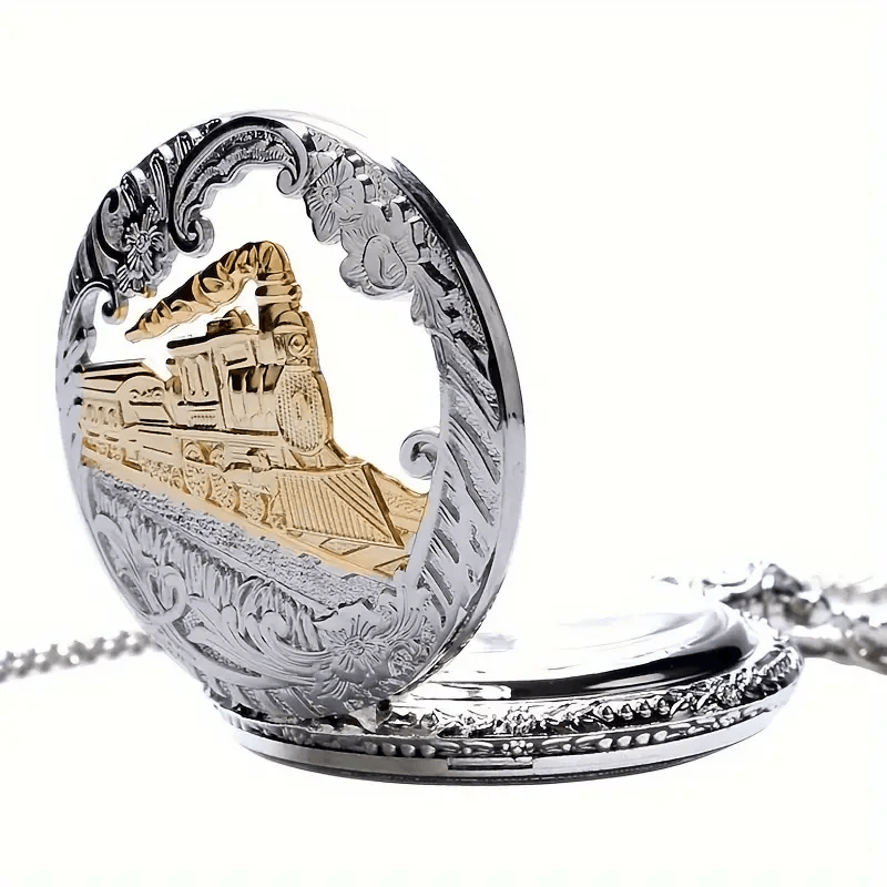 Railspirit Train Steampunk Quartz Pocket Watch Vintage Hollow Out Fashion Analog Necklace Chain Watch Souvenir Gift