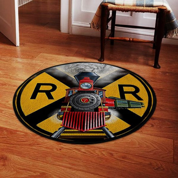 Railspirit Vintage 440 Railroad Crossing Round Mat Home Decor Wall Art