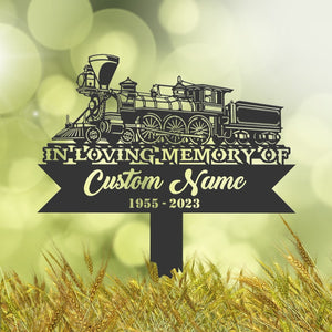 Railspirit Personalized Train Memorial Stake, Metal Stake, Sympathy Sign, Grave Marker, Remembrance Stake