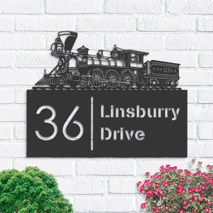 Railspirit Personalized Train Metal Address Sign House Number Hanging Address Plaque Yard Sign Outdoor Sign Garden Stake