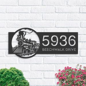 Railspirit Personalized Train Metal Address Sign | Hanging Address Plaque | Yard Sign, Outdoor Sign | Garden Stake