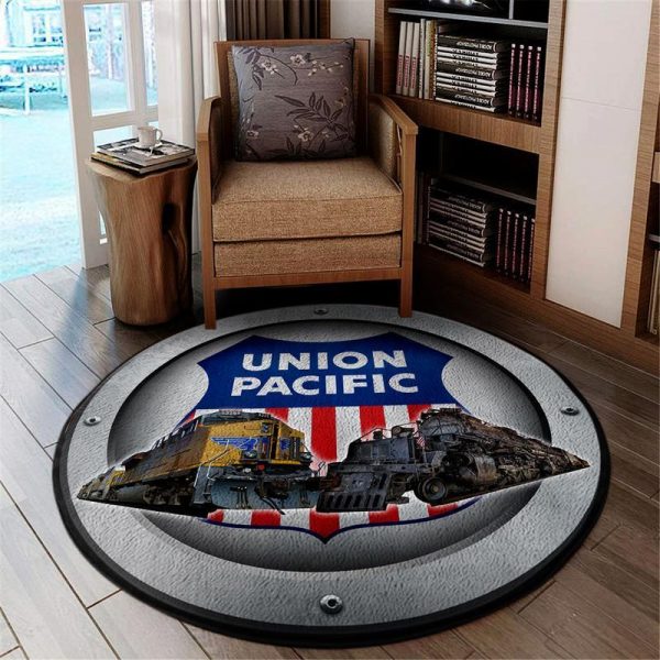 Railspirit Vintage Union Pacific Railroad Round Rug Home Decor