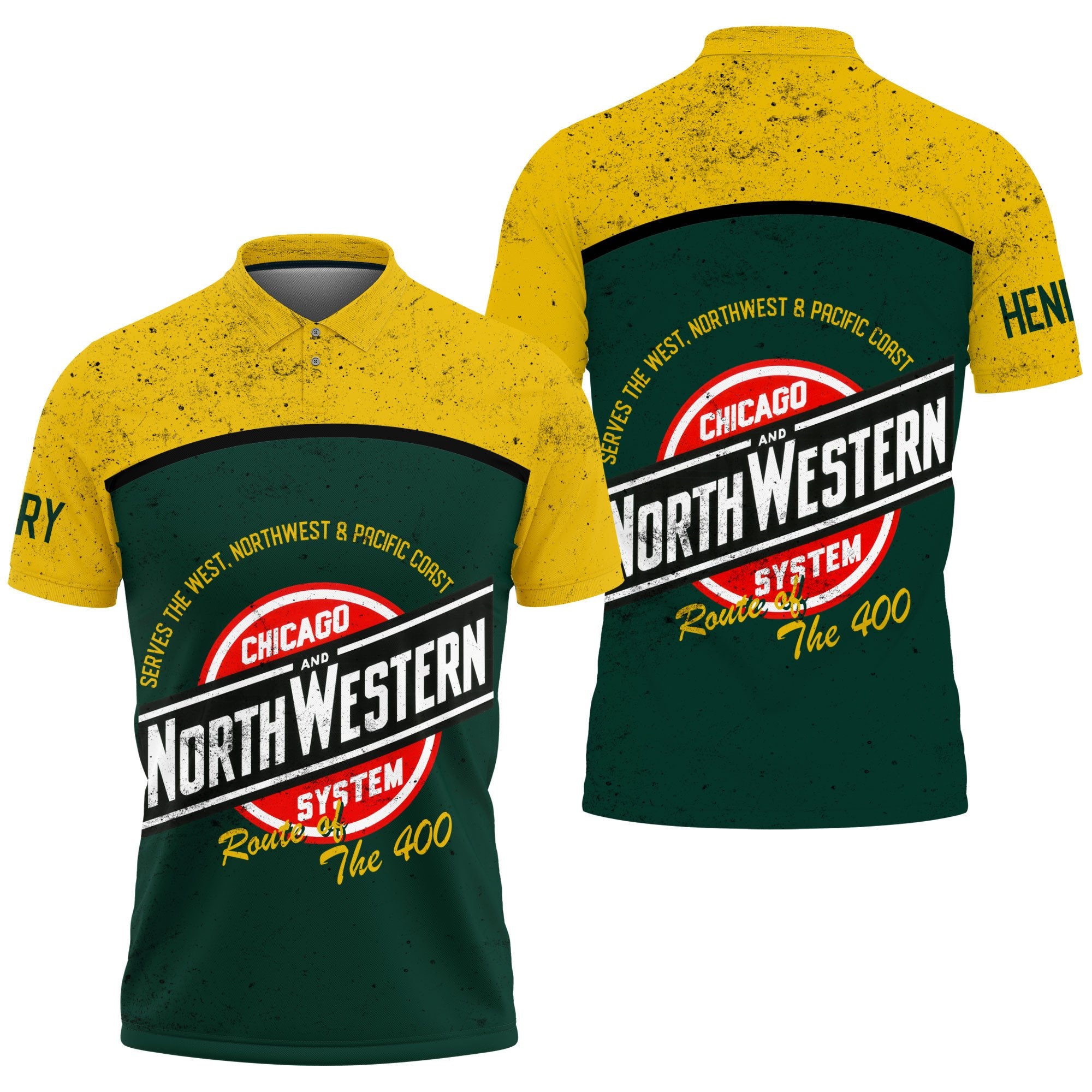 Chicago North Western Railroad Curve Style Printed Polo Shirt