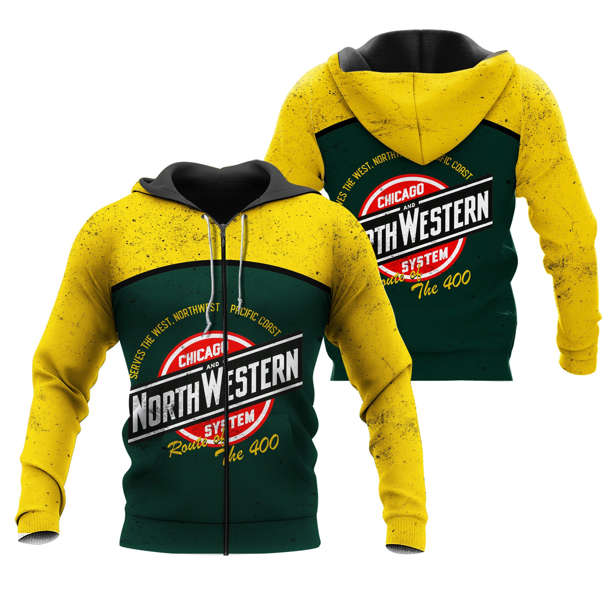 Railspirit Chicago North Western Railroad Curve Style Printed Hoodie