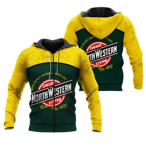 Railspirit Chicago North Western Railroad Curve Style Printed Hoodie
