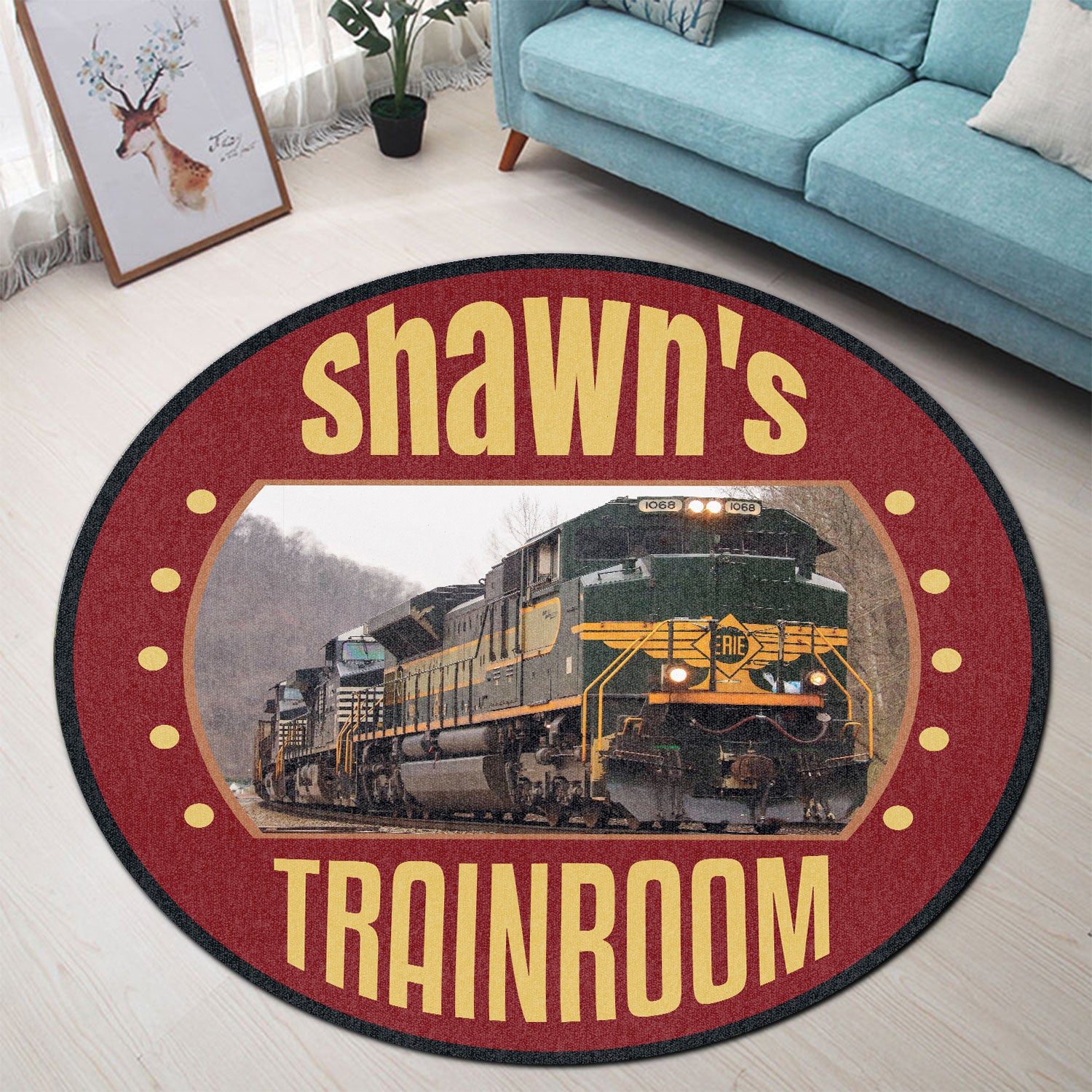 Railspirit Personalized Erie Railroad Round Mat Round Floor Mat Room Rugs Carpet Outdoor Rug Washable Rugs